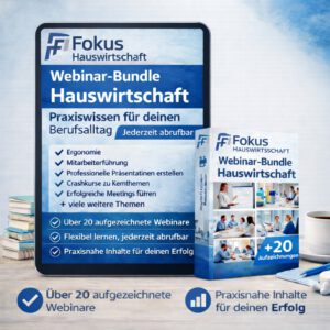 Webinar-Bundle Hauswirtschaft von Fokus Hauswirtschaft als Tablet- und Boxgrafik mit Hinweis auf über 20 aufgezeichnete Webinare und praxisnahe Inhalte.